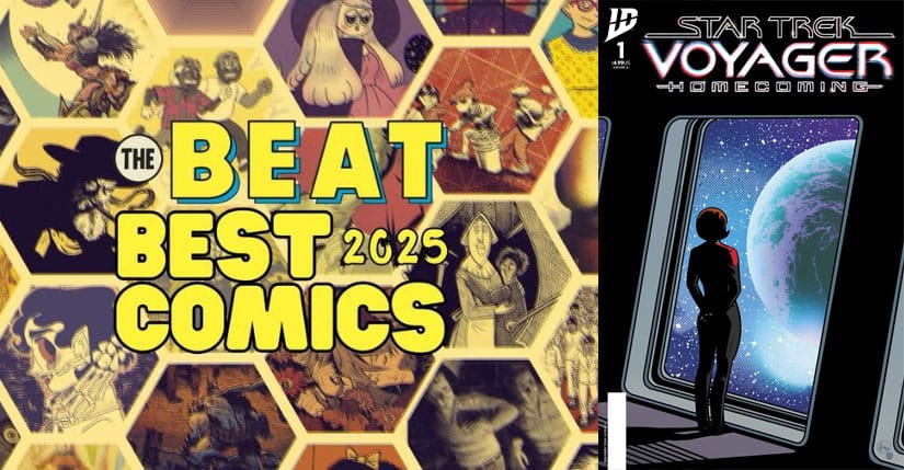 The Beat Best Comics of 2025 next to a cover of Star Trek Voyager: Homecoming issue 1