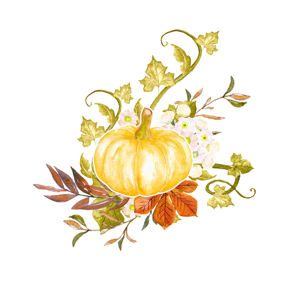 Art of a pumpkin and fall leaves painted in soft fall colors, by BarbaraALane on pixabay.com.