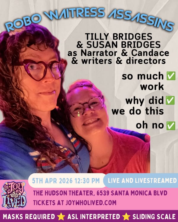 Tilly and Susan in a promo for the Robo Waitress Assassins live show